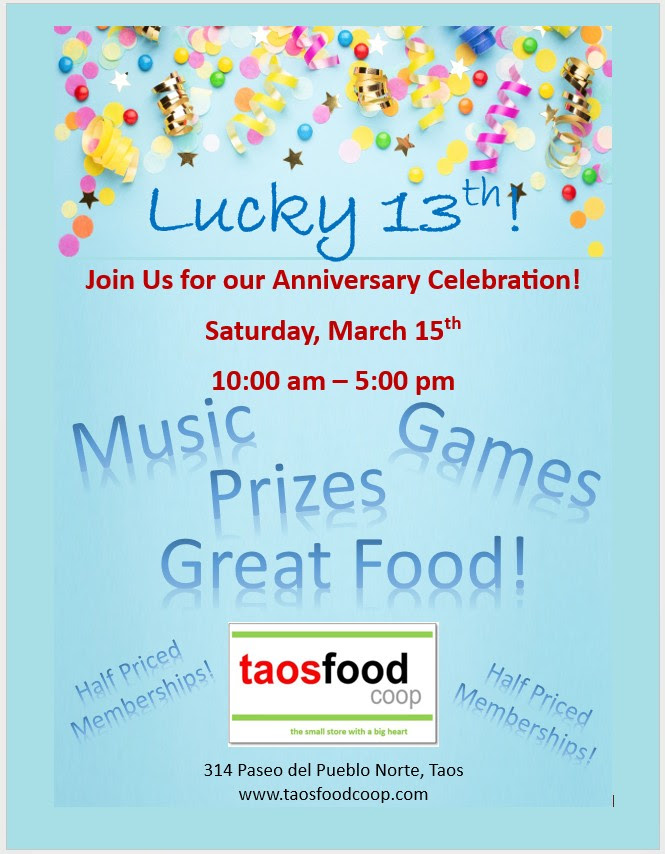 Taos Food Coop Lucky 13th Anniversary Celebration